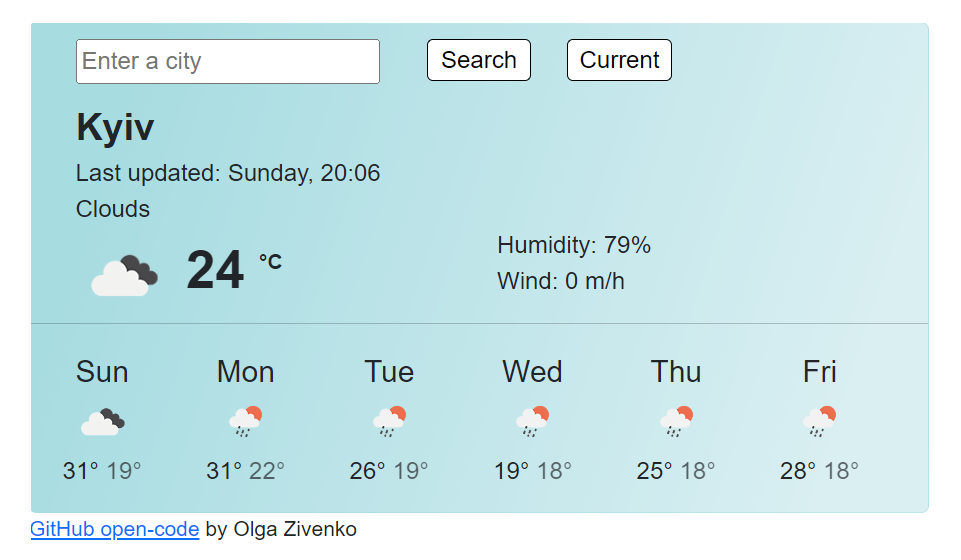 preview a weather app by Olga Zivenko